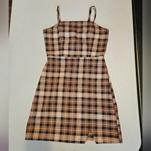 Brown Plaid Mini Dress Adjustable Straps Womens Small Y2K Preppy